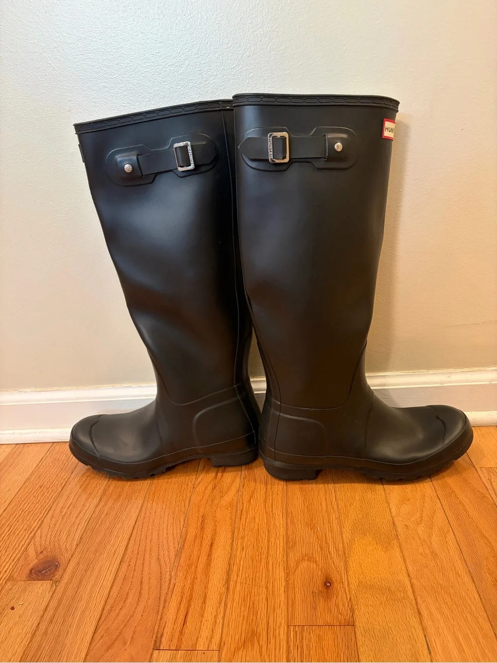 Hunter Original Tall Women’s Rain Boots Matte Black Signature Logo Adjustable